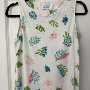 Women’s White Tank with Teal, Green and Pink Leaf Print